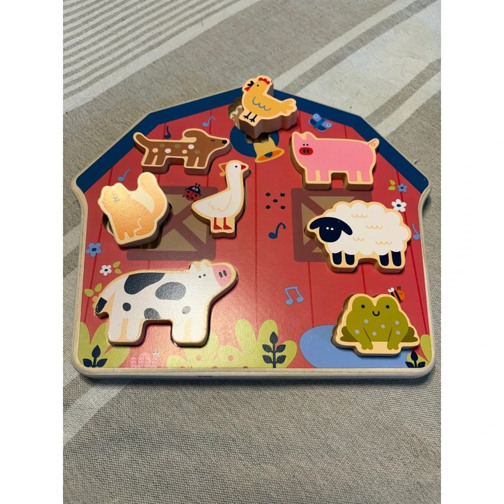 Gigglescape Wooden Farm Animal Sound Puzzle Chunky Pieces Target Barn Toy 8pc